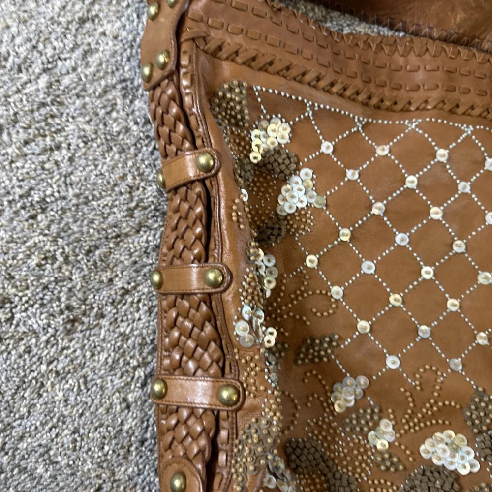 Vintage Isabella Fiore Carino Coco Puff Cognac Leather Hobo Purse $895
